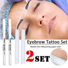 Juego de bolígrafos marcadores de cejas blancos, herramienta de posicionamiento de maquillaje permanente con regla, pluma marcadora de piel para tatuaje, pluma con regla para líneas de posicionamiento de maquillaje permanente - Multicolor - Ver 1