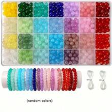 420 pièces Kit de perles rondes en verre pour la création de bijoux, bracelets, colliers, boucles d'oreilles, artisanat, cadeaux (couleurs aléatoires)