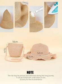 2 件/套：1 件儿童蝴蝶结装饰可爱粉色波浪太阳帽 + 1 件粉色草编斜挎包，适合夏季户外日常穿着、沙滩度假、儿童礼物、婚礼季节 - 網紗蝴蝶結草帽+斜背包 - 查看 3