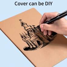 1 68 页复古牛皮纸笔记本、网络格式练习本、水平线抄写本、空白书写本、草稿本、素描本、日记本 - 棕色 - 查看 7