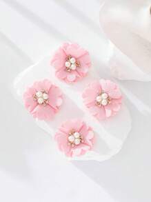 4 piezas de Pasadores de pelo con flores para niñas pequeñas y bebés - Rosa - Ver 1