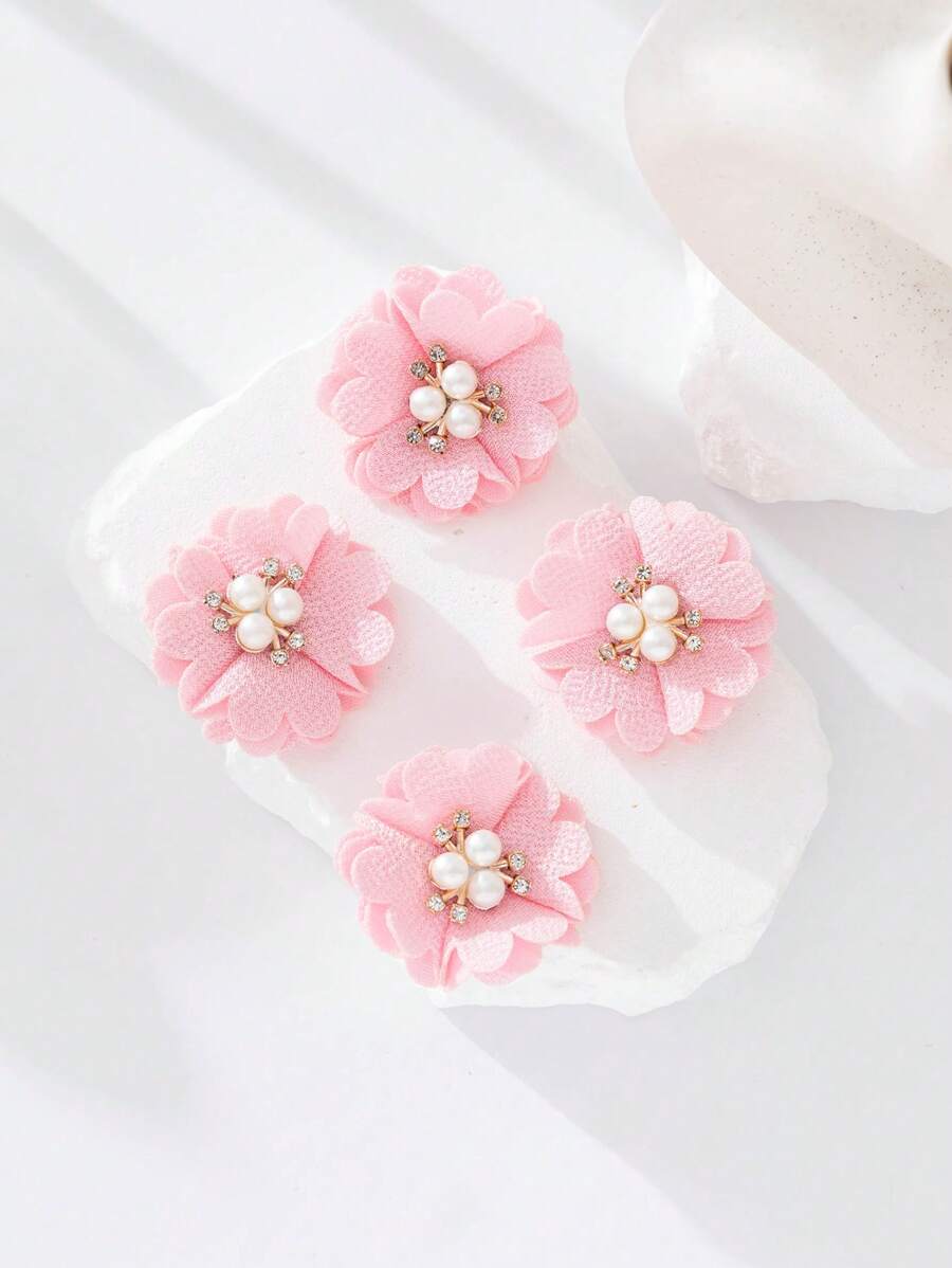 4 piezas de Pasadores de pelo con flores para niñas pequeñas y bebés - Rosa - Ver 1