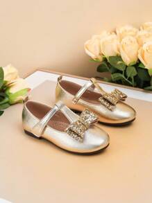 Fashionable & Versatile Children Flat Shoes, New Style Girls Bow Decor Flats