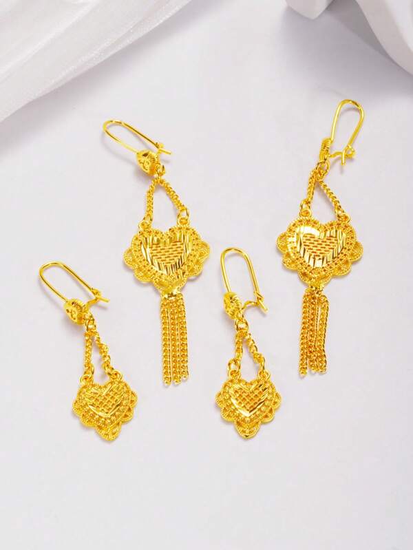 Elegant Gold Heart-Shaped Chain Pendant Earrings - Vintage Style, 24K Gold-Plated Copper Material, Perfect Gift For Valentine's Day And,Mom,Mother,Mother's Day,Gift