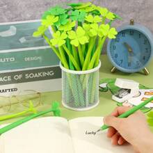 6pcs Four Leaf Clover Pens, Cute Green Four Leaf Clover Pens Novelty Fun Pens 0.5mm Gel Ink Ballpoint Pens Suitable For Gifts School Office Home Supplies(All Specifications And Colors Are Sent Randomly) Back To School