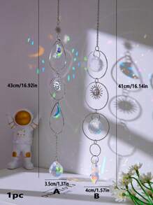 1 pieza de Colgante de pared de cristal artificial, accesorios de joyería con forma de sol y media luna plateada para decoración del hogar