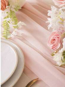 1pc 73"X300" Chiffon Table Runner, Light Blush Chiffon Table Cloth/Scarf, Transparent Weddings Table Linens With Silver Glitter, Suitable For Elegant Wedding, Rustic Bohemian Party, Bridal Shower, Baby Shower, Princess Party, Dessert Table, Bridal Banquet, And More - Multicolor - View 4