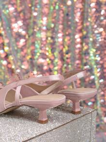 Women's Spring, Summer, Autumn New Bow Decor Pointed Toe Ankle Strap Soft Comfortable Peep Toe Sandals - Pink - View 6