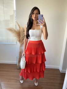 Pleated Skirt With 4 Ruffles, 4 Marias, 4 Layers - Orange - View 1