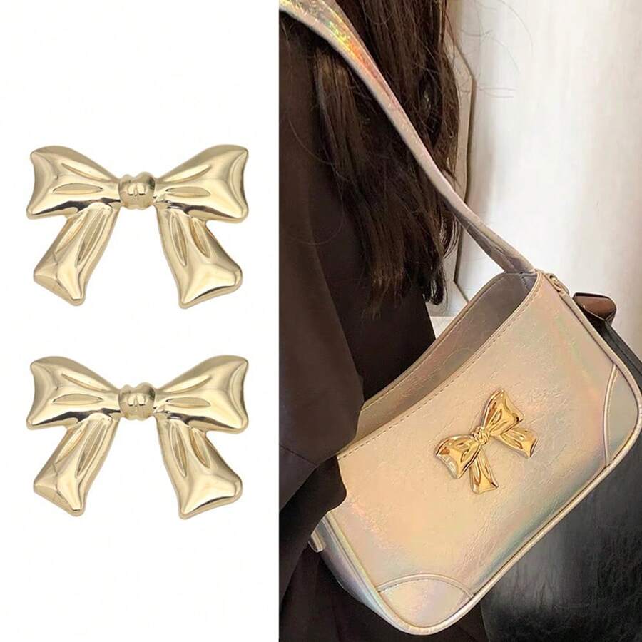 2 Pcs Metal Plated Golden Bow Hardware Decoration DIY Bag Accessories Shoe Accessories Multi-Functional Luggage Hardware Clothing Metal Accessories Bows - Gold - View 1