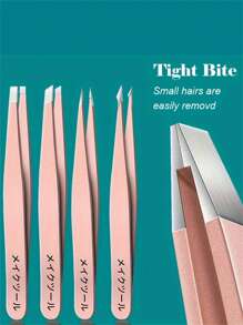 4件套不锈钢塑料涂层平口斜眉镊子套装，去黑头镊子，拔眉镊子，眉毛修剪美容化妆工具 - 彩色 - 查看 2