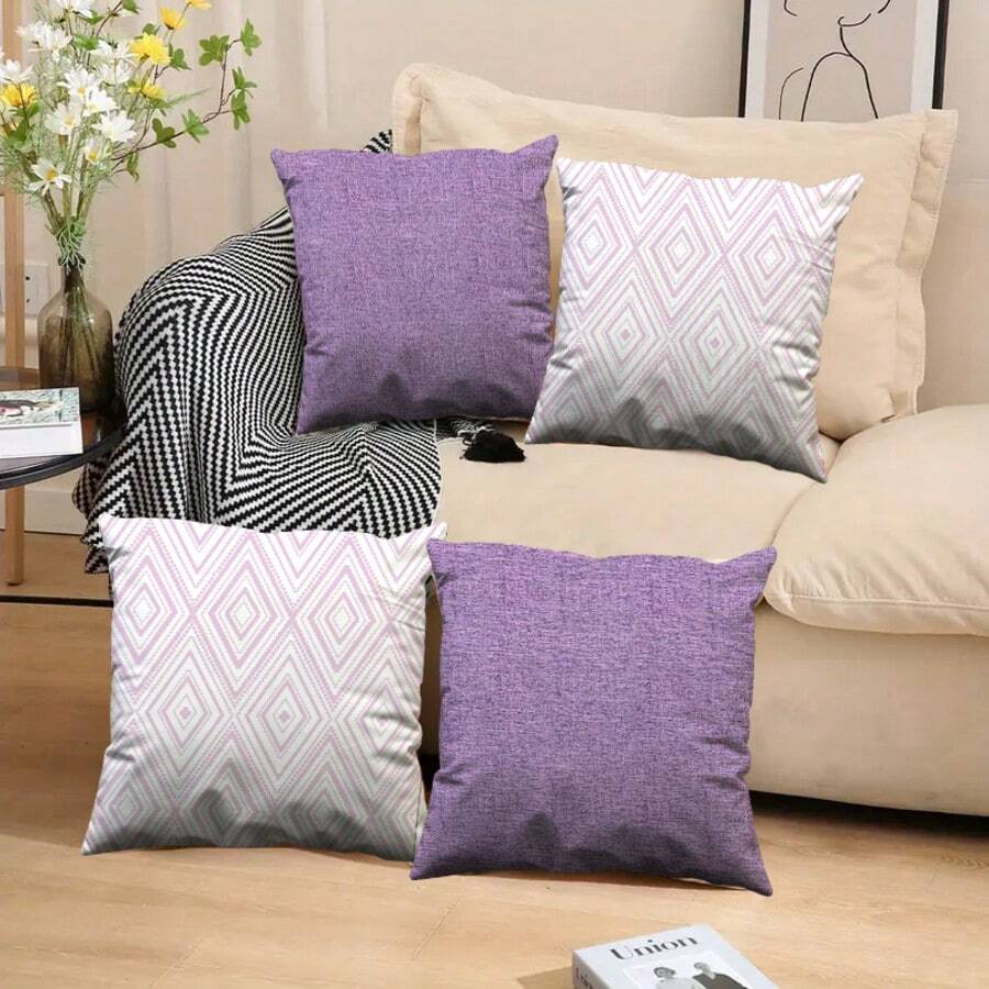 1 Set Of 4pcs Grey Bohemian Style Throw Pillow Covers, 45x45cm Soft Cushion Slipcovers For Sofa, Bed, Home Decor, With Clear Printing Pattern, Simple Gift, Sofa Pad, Star, Decor Style, Easy To Use, Pillow