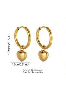 1 对带心形吊饰的可爱不锈钢耳环，适合女性日常佩戴或订婚 - 心形 - 查看 5