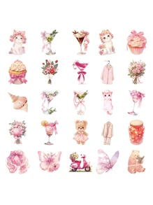 50 Pcs Cartoon Cute Pink Girl Heart Decoration Graffiti Stickers, Personalized Vinyl Waterproof Stickers, Decorating Laptops, Suitcases, Computers, Phone Cases, Diaries, Personalized Scrapbooks, Cute And Fun Gifts For Girls