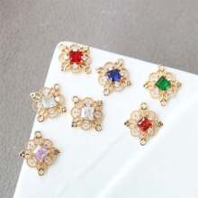 Set de 5 piezas Elegante y lujoso conector doble de aleación de cobre con rhinestones y pétalos de flores de colores, accesorios DIY de joyería para pendientes, collares y pulseras para mujeres