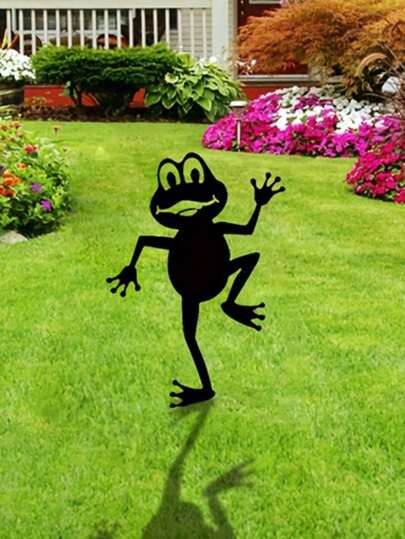 1pc Metal Frog Garden Stake Decor Art Silhouette, Yard Patio Decoration, Garden Post, Unique Yard Art, Garden Silhouette, Garden Sculpture And Yard Art