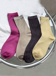 1 Pair/4 Pairs/5 Pairs Women Metallic Shimmer Mid-Calf Socks, Thin Lightweight Shiny Ribbed Socks, Spring & Summer
