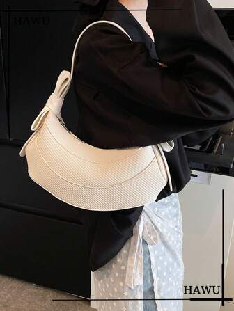 时尚腋下包带字母印花和金属链条装饰斜挎包新月包 PU 单肩包女士时尚手提包流浪包手提包