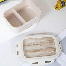 1pc Lunch Box, Lunch Box, Office Worker's Day Solid Color Square Shaped, Sealed With Tableware, Microwave Oven Meal Box