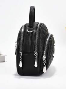 Casual Round Crossbody Bag With Zipper, Multi-Pocket Shoulder Wallet Suitable For Commuting, Distinctive Diamond-Quilted PU Leather Women Crossbody Bag, Multipurpose Shoulder Bag With Adjustable Strap