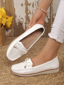 Mocasines planos de mujer con lazo decorativo, de un solo color, informales, ligeros, cómodos y de moda