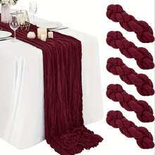 1 件波西米亚风格褶皱纱布桌旗，褶皱装饰，适合婚礼、生日派对、活动和宴会 - 彩色 - 查看 10