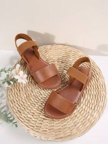 1 双儿童松紧带露趾平底凉鞋，轻便休闲罗马凉鞋适合3-15岁，可爱时尚，春夏新品