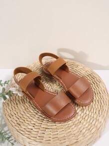 1 双儿童松紧带露趾平底凉鞋，轻便休闲罗马凉鞋适合3-15岁，可爱时尚，春夏新品