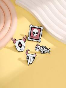 1 件卡通骷髅、美人鱼、外星人、鹿、牛头骨设计胸针 - 彩色 - 查看 6