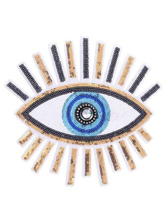 1 pieza Parche bordado de ojo de diablo blanco de poliéster, accesorio de ropa universal para todas las estaciones, escuela