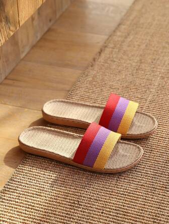 نعال كتان للنساء / الأزواج ، صنادل شاطئ مموجة مانعة للانزلاق لفصول الربيع والصيف والخريف للاستخدام الداخلي في المنتجعات