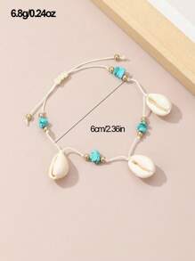 1 st. Verstelbare geweven strand-stijl zeester en schelp enkelband