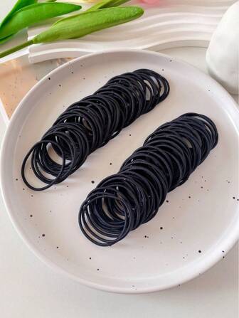 100 st. enkla tunna elastiska hårsnoddar för kvinnor, stretchiga scrunchies lämpliga för dagligt bruk, håraccessoarer, hästsvans, hårsnoddshållare, hårnålar, gym- och sportkläder