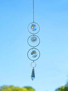 1 pieza de Colgante de pared de cristal artificial, accesorios de joyería con forma de sol y media luna plateada para decoración del hogar