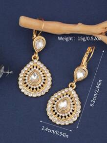 1pc Women's Crystal Drop Earrings, Gold Color, Elegant For Wedding, Party, Mother's Day Gift