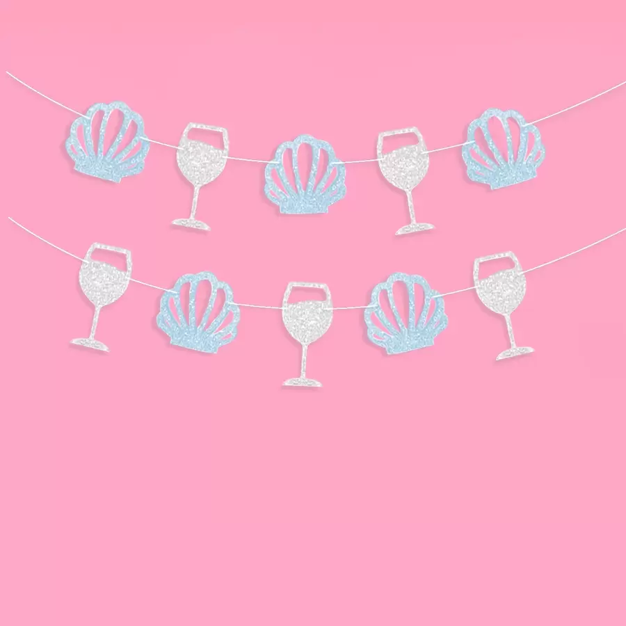 海岸上的最后祝酒横幅 - 海岸海滩单身派对装饰，贝壳和酒杯横幅，单身香槟派对装饰，海岸单身派对横幅最后祝酒 - 彩色 - 查看 1