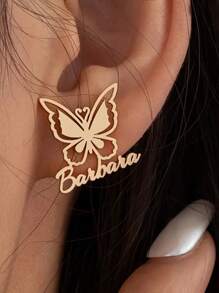 A Pair Of Butterfly Personalized Name Earrings, Vintage Elegant Custom Jewelry For Birthdays, Anniversaries, Weddings, Bridesmaids Gifts, Suitable For All Seasons - No Gift Box