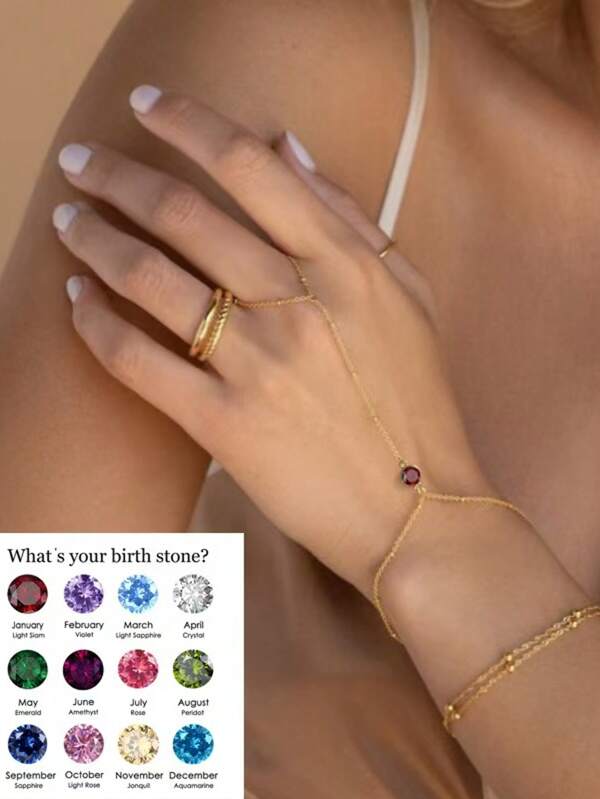 1pc Stainless Steel Adjustable Birthstone Bracelet With Ring