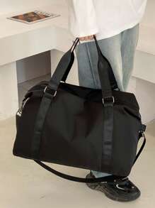 Versatile Solid Color Nylon Travel Bag With Large Capacity And Zipper: Carry It On Shoulder, Handheld, Or Crossbody - Black - View 4