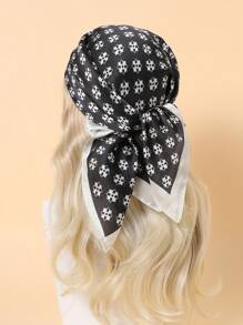 1pc Women's Fashionable Minimalist Printed 27.6" Silk-Like Square Scarf, New Style Bandana, Versatile Hair Accessories, Suitable For All Seasons - Multicolor - View 3