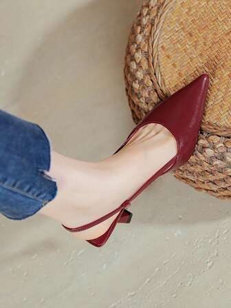 女士加大码时尚尖头高跟鞋，带后带，镂空设计，优雅适合工作装、派对、约会之夜，优质细高跟鞋，有酒红色和黑色可选