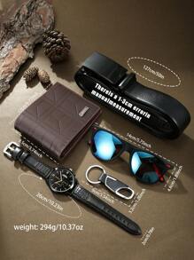 5 Pieces Luxury Gift Set For Men, Including Watch, Belt, Wallet, Sunglasses And Keychain, Elegant Business Design To Accompany And Witness Your Success, Also Suitable As Gift For Friends