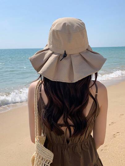 LEAJOURNO. 1顶女士可折叠沙滩渔夫帽，防晒颈部遮挡，春夏季可折叠宽檐帽