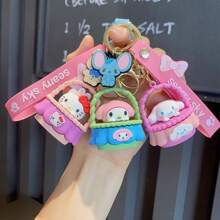 Sanrio 1pc Cute Sanrio Cartoon Plush Keychain, Kitty Cradle Style, Adorable & Refined Keychain, Bag Pendant Charm, Kuromi, My Melody Character Keychain