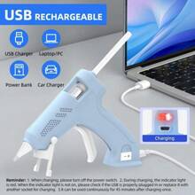 Pistola de pegamento en caliente inalámbrica con 20 barras de pegamento, pistola de pegamento recargable por USB, capacidad de batería de 1800mAh, kit portátil de pistola de pegamento en caliente de color morado/azul/rosa para manualidades, artes y artesanías, decoraciones
