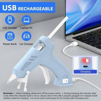 Sladdlös limpistol med 20 limstift, USB-laddningsbar limpistol, batterikapacitet 1800 mAh, lila/blå/rosa bärbar limpistolsats för gör-det-själv, konst och hantverk, handgjorda produkter, dekorationer