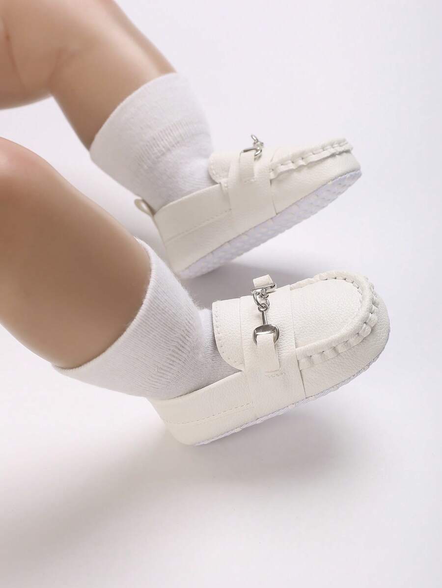 新生儿男孩女孩软底 PU 皮革学步洗礼鞋 - 白色 - 查看 1