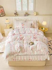 3 sztuki/zestaw luksusowych poszewek na kołdrę z koronką kwiatową, dwustronny, całoroczny, w stylu księżniczki, w stylu Ins - Wielokolorowe - Zobacz 6