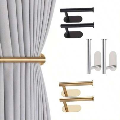 2 Packs Adhesive Curtain Rods - No Drill Curtain Tiebacks And Pullbacks Gifts Birthday Graduation