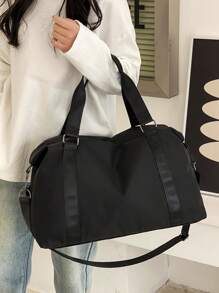 Versatile Solid Color Nylon Travel Bag With Large Capacity And Zipper: Carry It On Shoulder, Handheld, Or Crossbody - Black - View 1